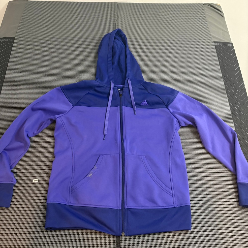 Adidas ClimaWarm Womens Full Zip Hoodie Purple Colorblock Fleece Jacket M60979 L